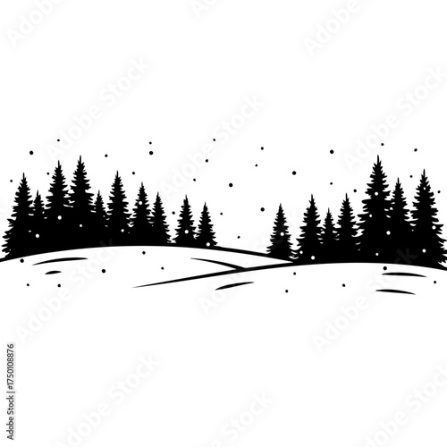 Winter snow activities vector art of silhouette of a forest in winter with snow