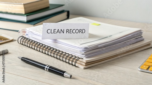 Wallpaper Mural Stack of Clean Paper Notebooks with Pen on Desk Surface Torontodigital.ca