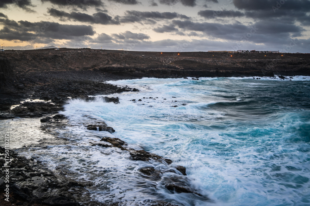 Obraz premium Coastline of the Fuerteventura in Caleta de Fuste city - landscape photography