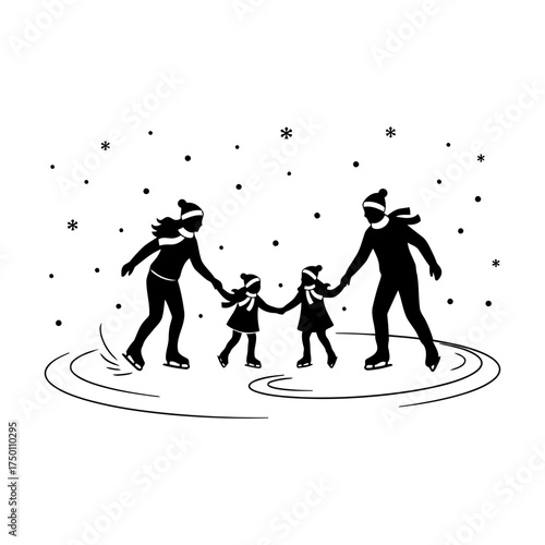 Winter snow activities families enjoying vector art of family ice skating in winter season together