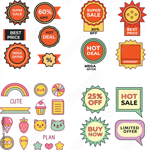 Sale tags and cute icons discount offer