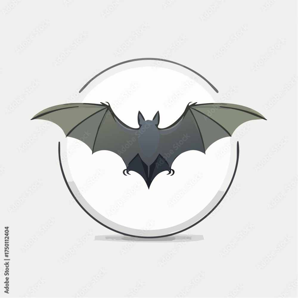 Naklejka premium Stylized illustration of a bat with spread wings, centered in a circular frame on a light background.
