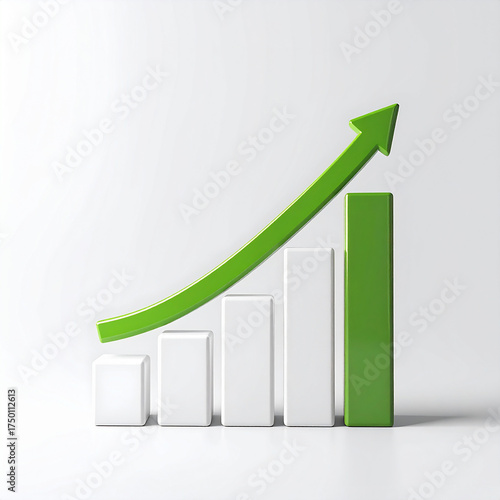 Bar chart with upward arrow on white background. Profit growth and positive market trends Free Download Bar chart with upward arrow on white background. Profit growth and positive market trends - GFXLoad
