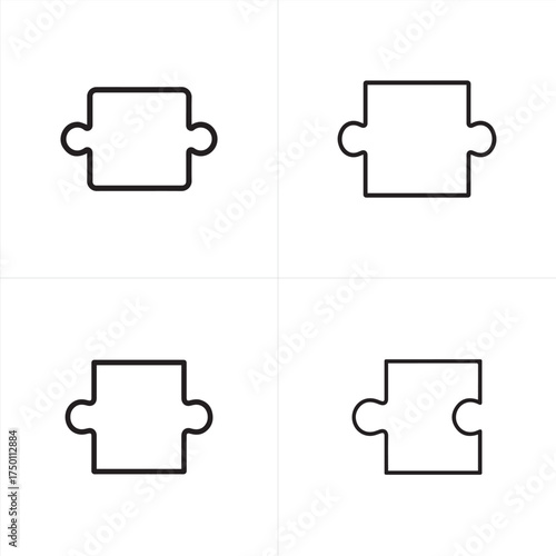 Vector art of four simple black outline puzzle piece icons