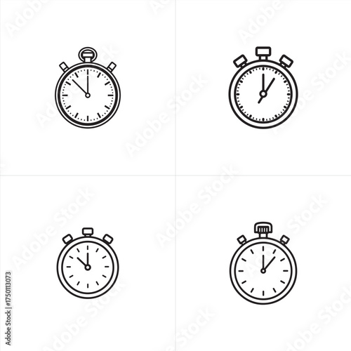Vector art of four stopwatch icons representing time measurement, speed, and timing