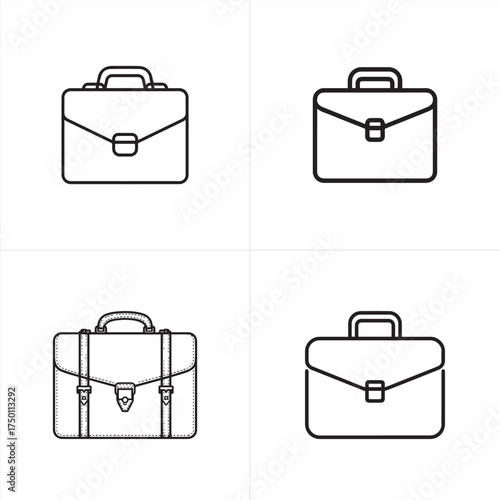 Vector art of four simple line art icons of briefcases