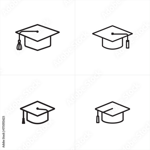 Vector art of four graduation cap icons, , symbolizing academic achievement and success