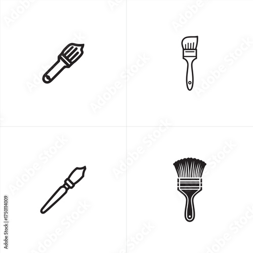 Vector art of collection of four paint brush icons in a simple line art style