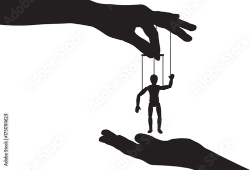 Black Silhouette Of Hands Manipulating A Puppet On White Background manipulation control on white background also transparent background