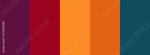 Warm retro color palette vector background with vertical stripes in burgundy, red, orange, and teal tones, ideal for vintage design, branding, and creative projects.