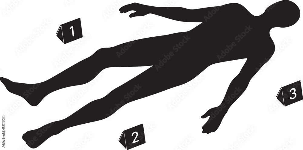 Ταπετσαρία Silhouette of Deceased Person with Crime Scene Markers on White Background body