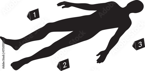 Silhouette of Deceased Person with Crime Scene Markers on White Background body outline chalk outline on white background also transparent background