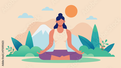 An influencer at a wellness retreat practicing yoga in a serene environment with elements of mindfulness and selfcare through natural imagery.