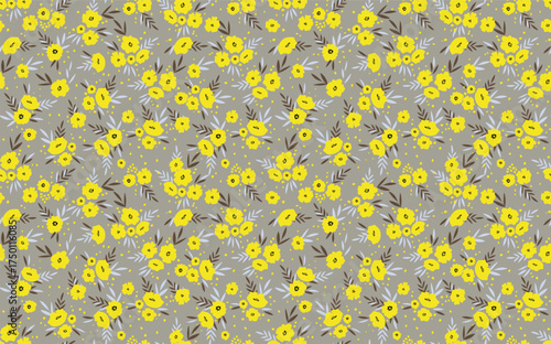 Seamless floral pattern based on traditional folk art ornaments. Colorful flowers on color background. Scandinavian style. Sweden nordic style. Vector illustration. Simple minimalistic pattern.