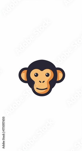 Chimpanzee's Portrait: A cute cartoon-style chimpanzee's head featuring a minimalist design, perfect for various creative projects.