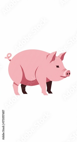 Pink Pig in Cartoon Illustration: A charming, cartoon-style illustration of a pink pig, showcasing its distinctive features and cute appearance.