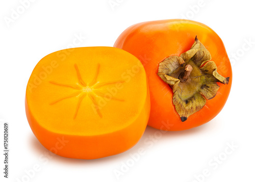sliced persimmon path isolated on white