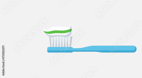 Illustration of a clean blue toothbrush featuring a swirl of fresh green and white striped toothpaste on its bristles, symbolizing daily dental care and oral hygiene