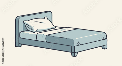 Illustration of a bed with a pillow and blanket, rendered in a simple, cartoon style on a neutral background.