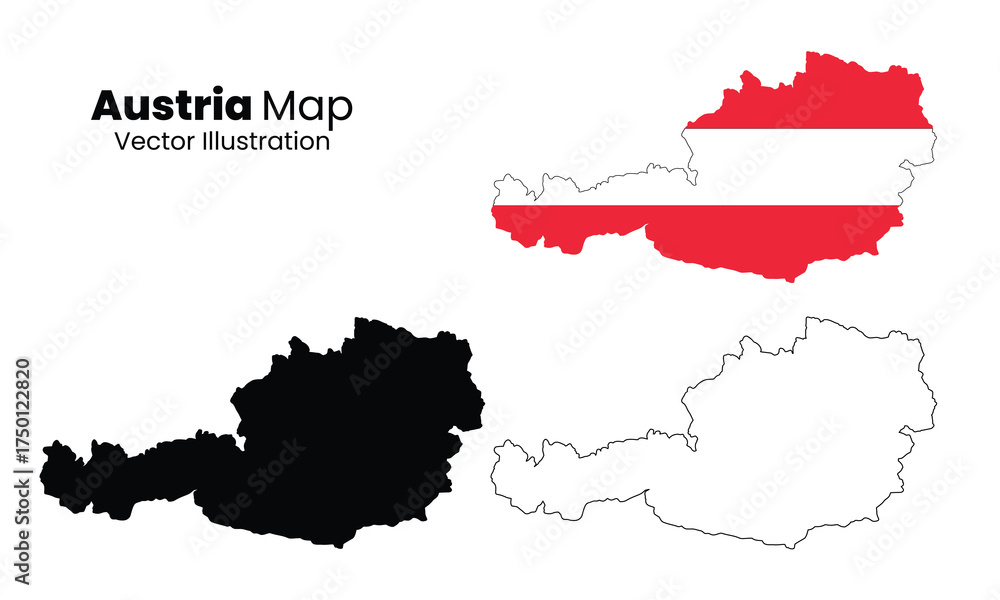 Fototapeta premium Austria map with flag and outline vector illustrations