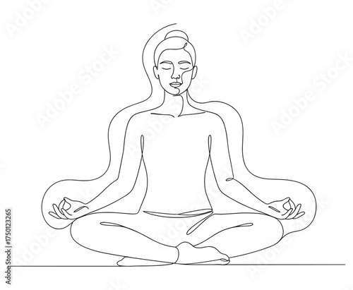 Continuous line art of a person meditating in lotus position