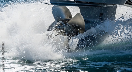 Boat Propeller in Action - Close-up of Water Spray.