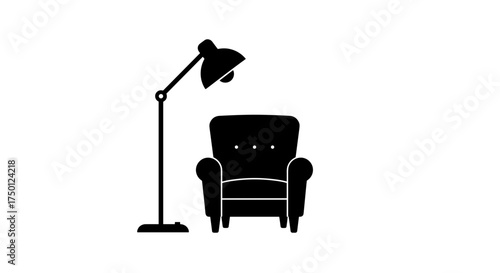 Armchair with floor lamp icon in black for reading corner design
