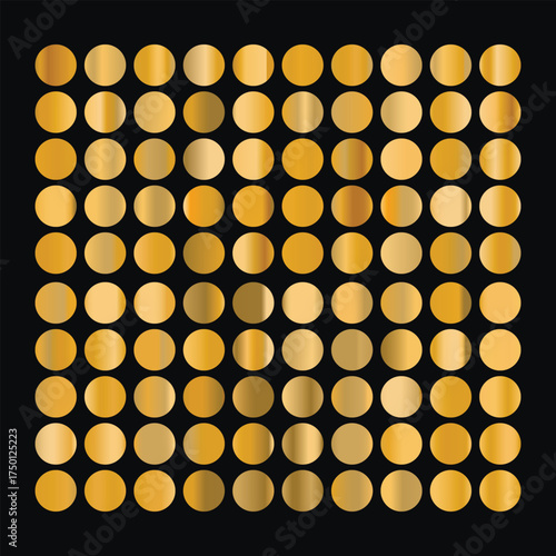 Metalic gradient collection with shiny gold hologram. Holographic foil texture, gold rose, brown and golden gradation. Vector set for frame, ribbon, border, other design.