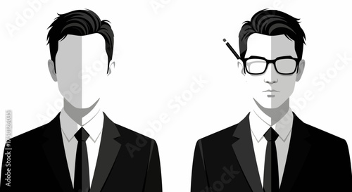 Contrast Between Two Identical Individuals One With Distinctive Features And The Other Lacking Them Representing Different Aspects Of Identity