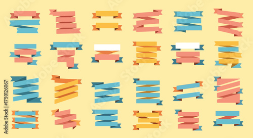 Collection of Modern Flat Design Ribbons and Banners for Informational Graphics and Text Decoration Elements