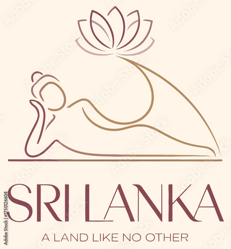 Sri Lanka A Land Like No Other Tourism Logo with Buddha Statue Lotus Flower Line Art Elegant Vector Design