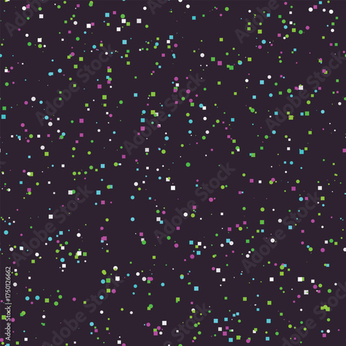 Abstract dazzling speckled pattern with vibrant colorful dots on dark canvas background