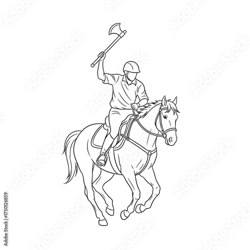 Equestrian Warrior - Horseback Rider Wielding Axe in Dynamic Action.