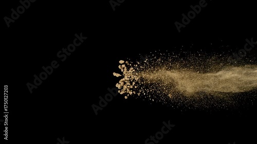 Super Slow Motion Shot of Flying Soil , Isolated on Black Background , Filmed on High Speed Cinematic Camera at 1000 FPS