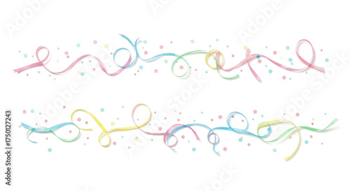 Delicate Confetti and Swirling Ribbons Adorn a White Background Celebrating Joyful Moments