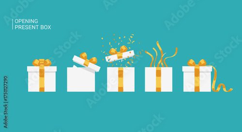 Celebrating Surprise and Joy with Opening Gift Boxes and Falling Confetti