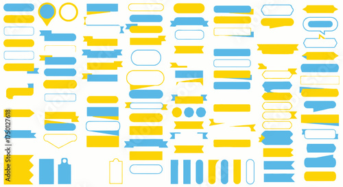 Collection of Modern Yellow and Blue Banners and Speech Bubbles for Infographics and Presentations