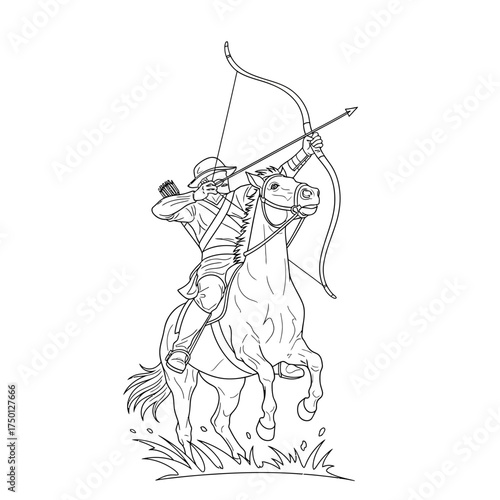 Medieval Archer on Horseback Drawing.