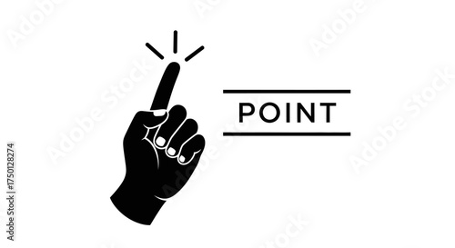 A human hand with a raised index finger pointing upwards with radiating lines indicating action or emphasis next to the word point
