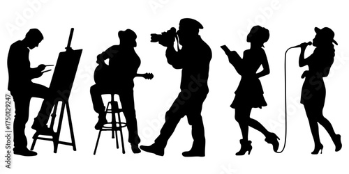 Diverse group of artists and performers in silhouette style