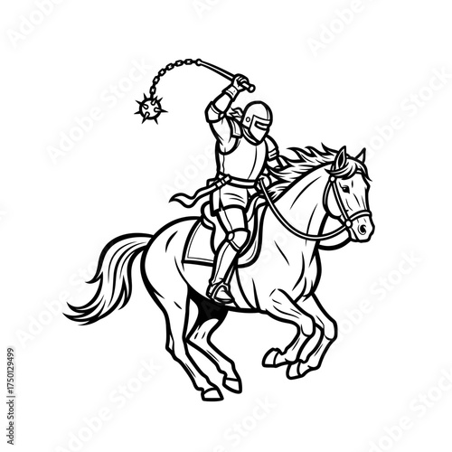 Medieval Knight on Horseback Wielding a Flail.