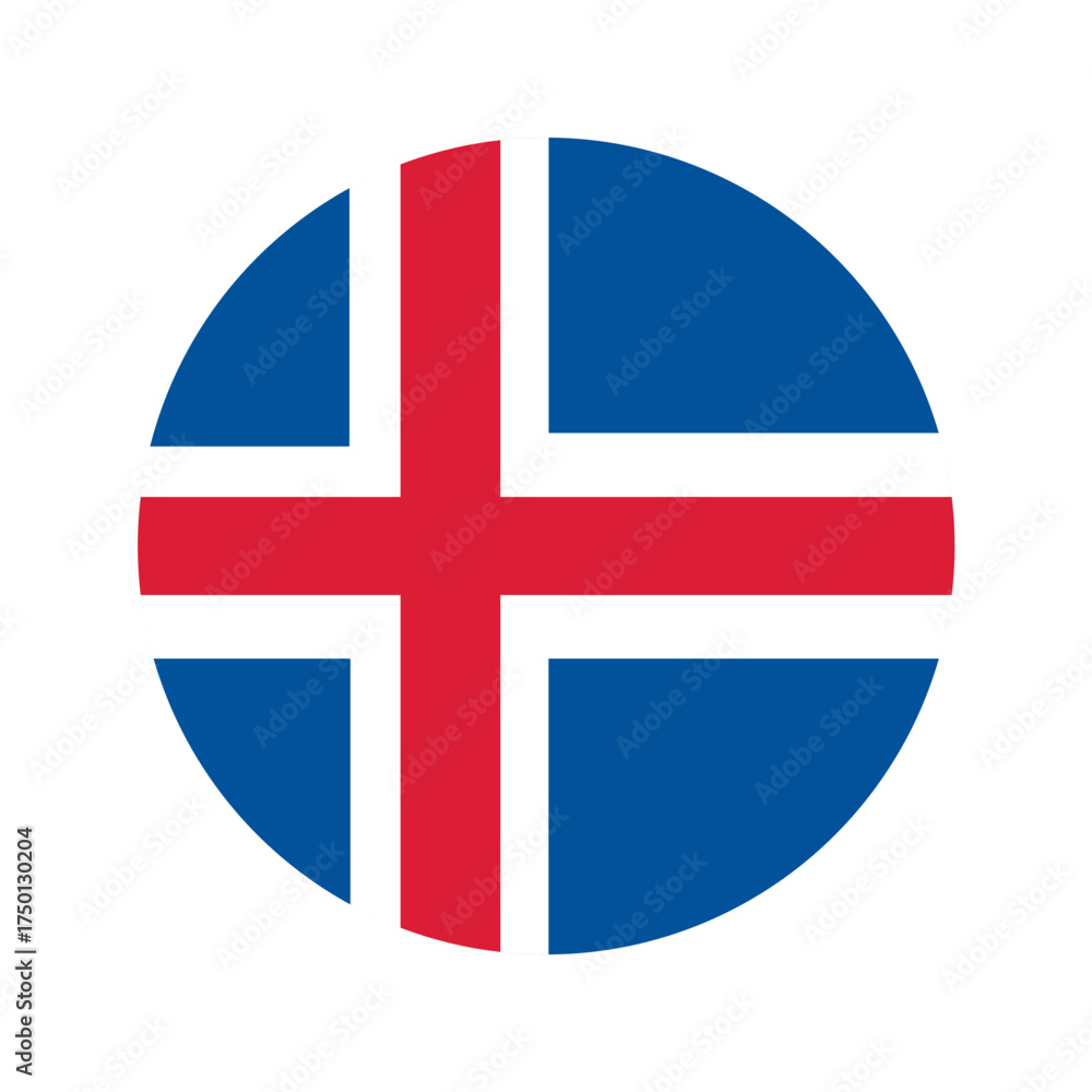 Naklejka premium National flag of Iceland. Icelandic flag shaped as circle. Vector illustration.