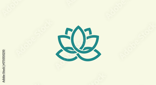 Elegant Teal Lotus Flower Symbol on Cream Background Minimalist Design.
