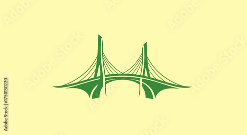 Stylized Green Bridge Illustration on Pale Yellow Background.
