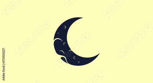 Stylized Crescent Moon with Crater Details on a Light Background.