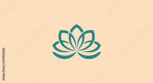 Elegant Teal Lotus Flower Symbol on Cream Background.
