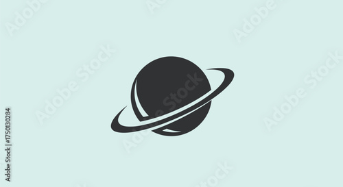 Stylized Planet with Ring Orbiting Minimalist Space Icon.