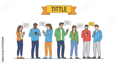 Communication and connection are facilitated by mobile phones among a diverse group of people texting and chatting
