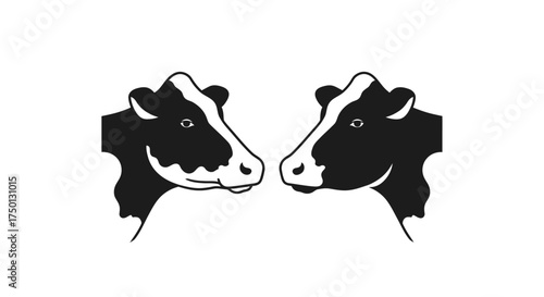 Two Friendly Black and White Cows Facing Each Other With Smiling Expressions