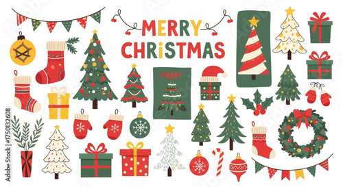 Merry Christmas Holiday Season Festive Decorations and Greetings Collection for Winter Celebrations